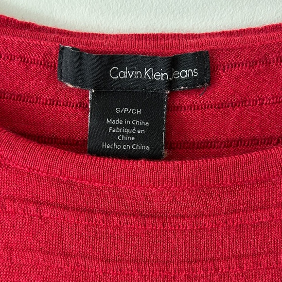 Calvin Klein Red Wool Blend Ribbed Crewneck Sweater - Picture 16 of 16